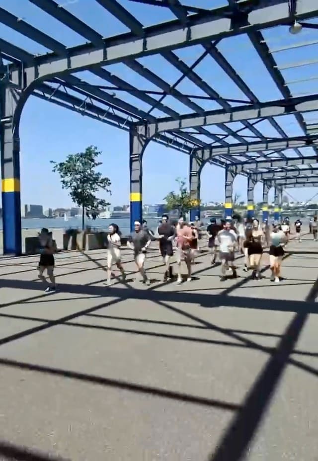 Running on the river pier at a Once event in New York